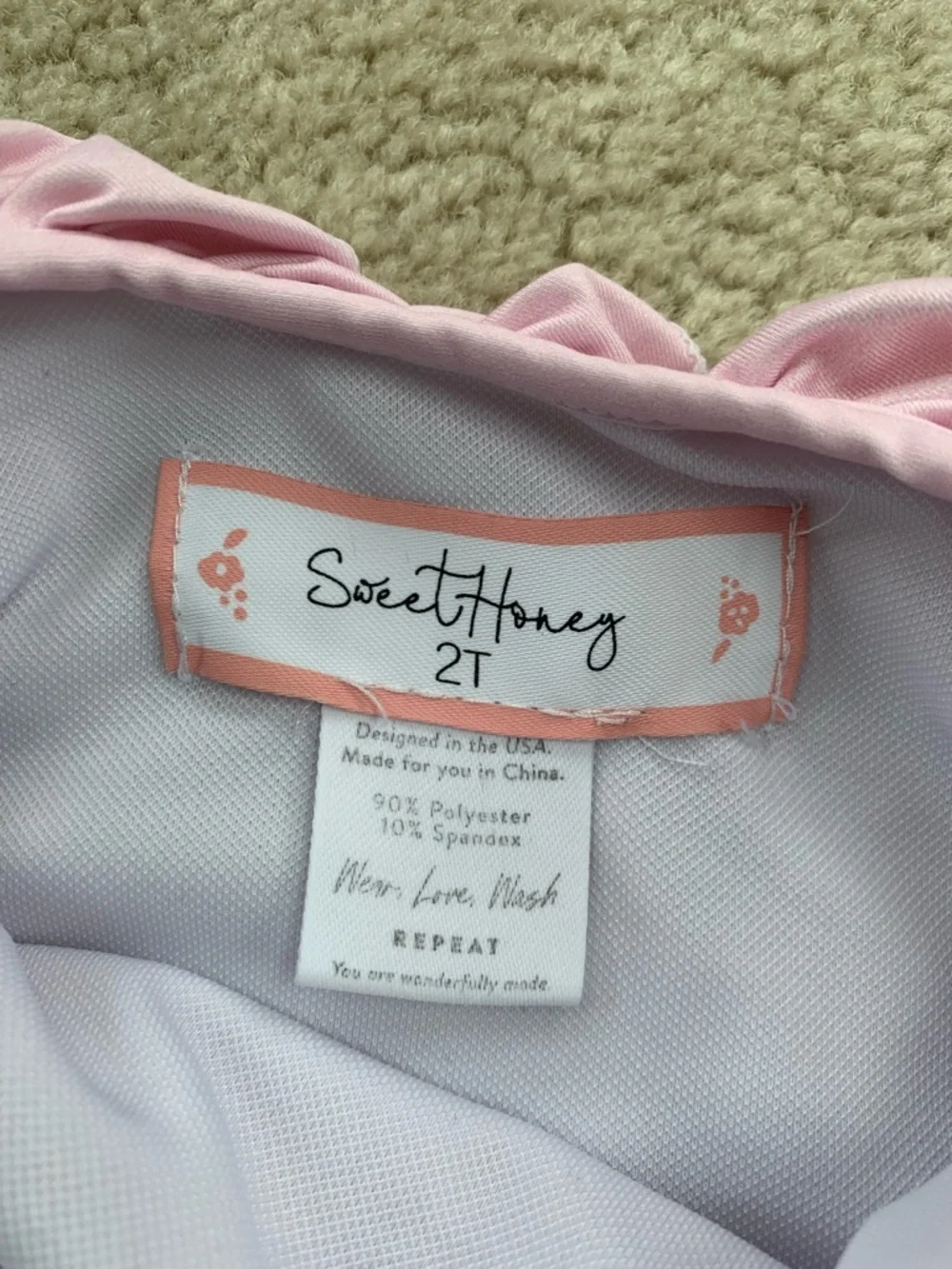 SweetHoney Size 2T White Floral Ruffle One Piece Skirted Leotard